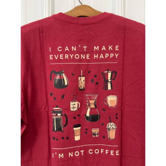 Life Is Good Happy Coffee Crusher Tee Mens Medium Red Cotton Graphic T Shirt NEW - Picture 4 of 6